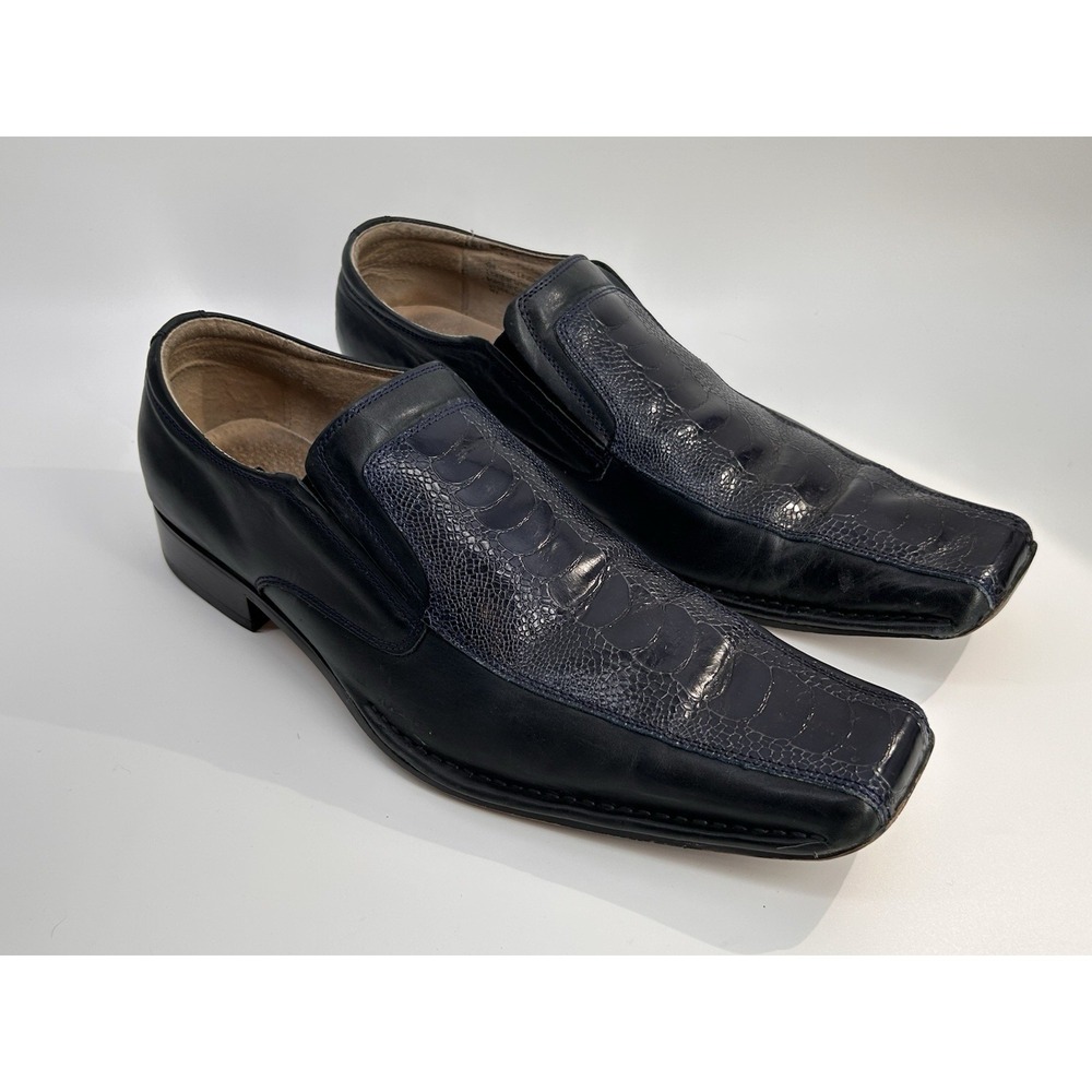 Stacy Adams Teague Blue Alligator - Ostrich Print Leather Loafers Men's Size 12M